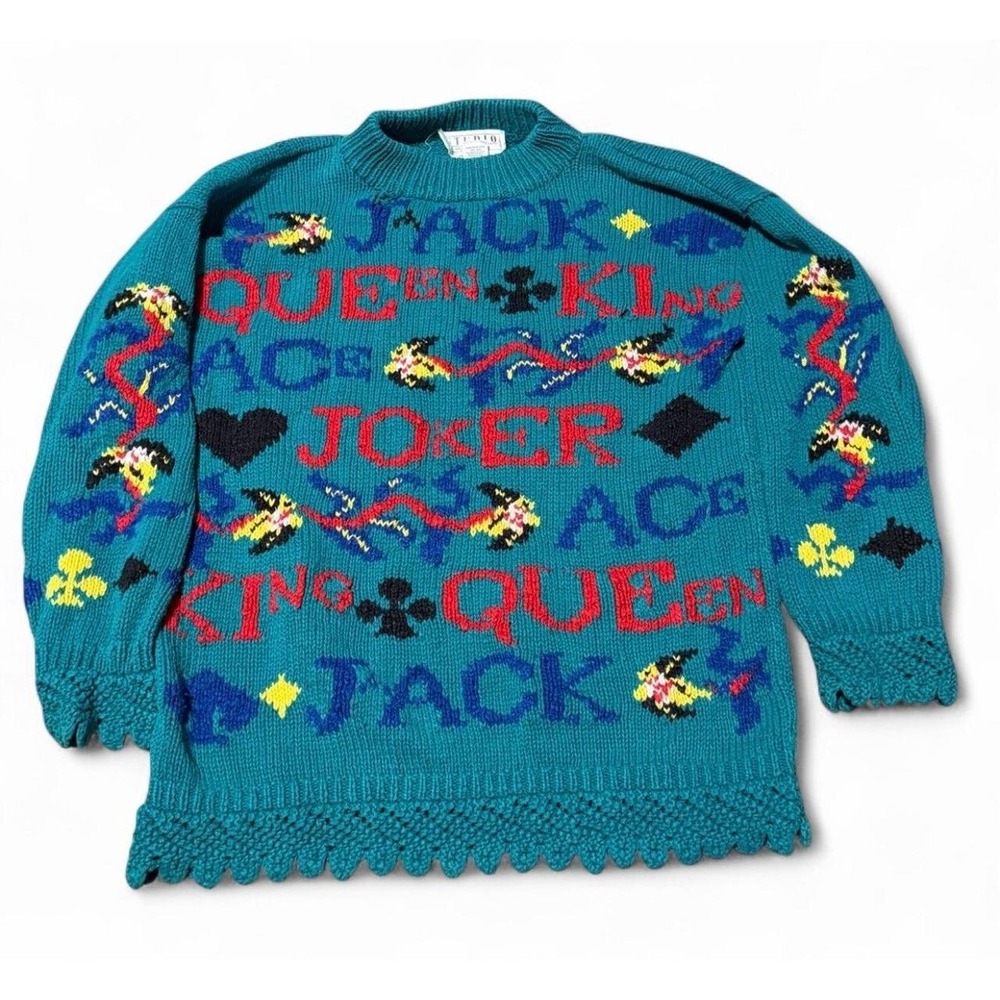 Vintage Studio Michelle Stuart Hand Knit Playing Cards Poker Sweater M